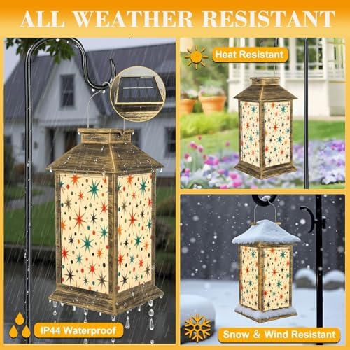 Solar Lantern Outdoor Waterproof Mid Century Fifties Modern Retro Colors Seamless Part Garden Decor LED Hanging Solar Lights Tabletop Lamp Gifts for Women Mom Outside Yard Patio Porch - Image 3