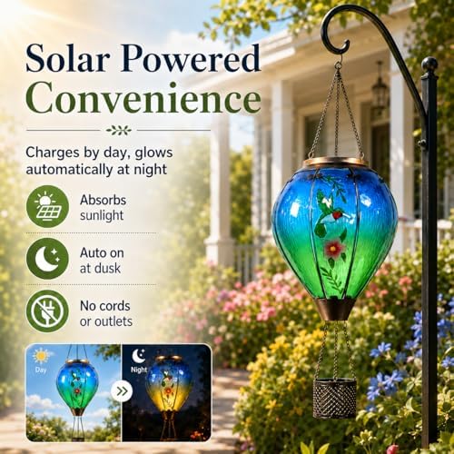 Hummingbird Solar Lantern, Hot Air Balloon Light with Flickering Flame - Image 6
