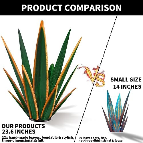 KODIBO 24" Metal Agave Plant Outdoor Decor, Large Garden Statue, Dark Green - Image 4