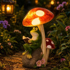 WUBIANJIE Frog Mushroom Garden Statue Lighted Resin Outdoor Decor Hand Painted Reading Frog Figurine Under Toadstool with Rock Base for Yard Lawn Patio Porch Flower Bed Accent by WUBIANJIEHomeDecor