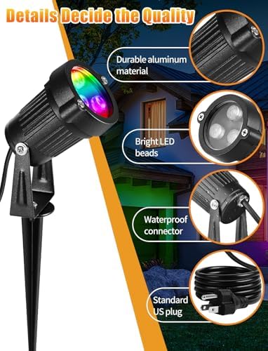 OurLeeme Lawn Flood Light Stake, 2-in-1 Waterproof Outdoor Remote controlle Landscape Lighting Spotlight Wall Light for Yard Garden Driveway Pathway Pool (4 Pack) - Image 4