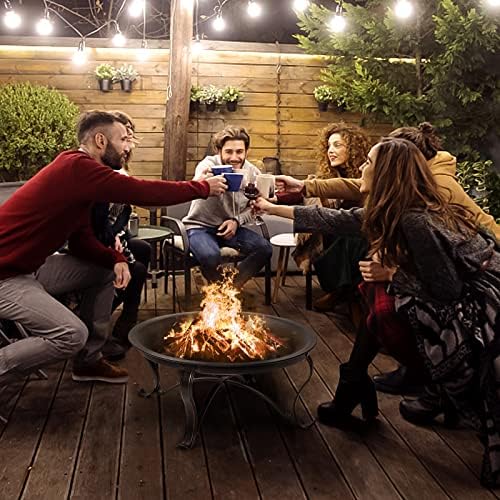 SINGLYFIRE 29 inch Fire Pits for Outside Firepit Outdoor Wood Burning Bonfire Pit Steel Firepit Bowl for Patio Backyard Camping,with Ash Plate,Spark Screen,Log Grate,Poker, bronze - Image 2