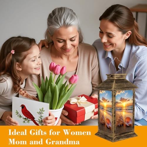 Solar Lantern Outdoor Waterproof Sea Shells Tropical Beach Garden Decor LED Hanging Solar Lights Tabletop Lamp Gifts for Women Mom Outside Yard Patio Porch - Image 4