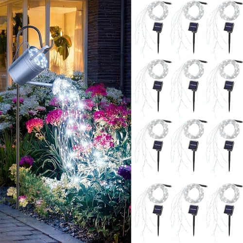 12 Pack Solar Waterfall Fairy Bunch Lights Outdoor Waterproof 9 Strand 180LEDs 8 Modes Watering Can Light (No Can) Firefly Bunch Lights for Patio Yard Garden Decorations(Cool White) by Kittmip