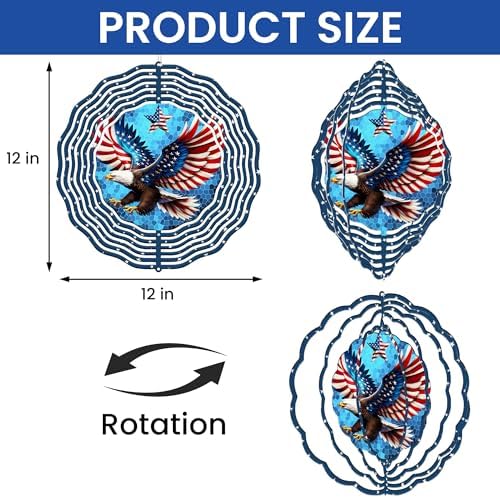 Patriotic Eagle American Bald Eagle Wind Spinner TQN3943WS, 12 inches - 3D Hanging Wind Spinners Outdoor, Yard, Garden Decor - Image 6