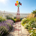 6.2ft Metal Garden Windmill for Yard - Garden Decor Wind Spinners Outdoor, Large Colorful Whirligig Spinners Wind Sculpture Weather-Resistant for Patio Farm Coastal Areas Red by NAICKUC