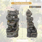 7-Tier Cascading Outdoor Water Fountains with LED Lights, 37.2" H Large Outdoor Waterfalls with Moss & Wood-Look for Garden, Patio, Yard Decor - Image 5