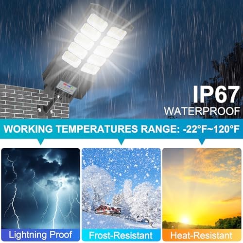 Solar Street Lights Outdoor Waterproof - LED Solar Flood Lights Outdoor Dusk to Dawn with Mention Sensor, Outdoor Solar Powered Floodlight for Parking Lot/Garden/Yard/Pathway Lighting - Image 5