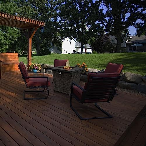 28'' Propane Fire Pit Table, 50,000 BTU Fire Table with Brown Wicker, Laval Rocks, Inclined Leg Design. - Image 6