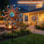 Solar Wind Spinner - Rustic Copper & Turquoise Kinetic Yard Art with Glass Globe - Vintage Metal Sunburst Wind Catcher Outdoor Garden Decor for Lawn, Patio, and Front Porch - Image 5