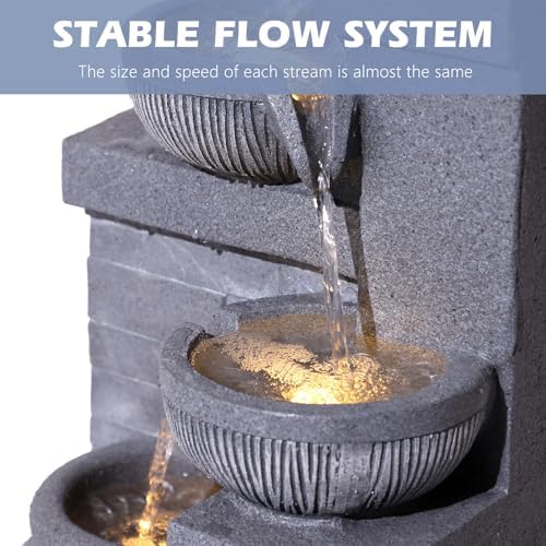 Grepatio Outdoor 4-Tiers Water Fountain, Garden Cascading Waterfalls Fountain with LED Lights, 32" H Modern Indoor/Outdoor Bowl Waterfall Feature Water Fountains for Garden, Patio, Yard Decor (Grey) - Image 3