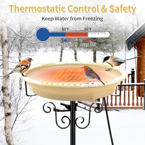 Heated Bird Bath for Outdoors Winter, 100W Heated Birdbath with Stake Khaki - Image 3