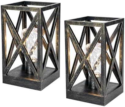 WINGBO 2 Pack Retro Battery Powered Table Lamps, Battery Operated Cordless Lamp Set, Portable Nightlight Decorative Light for Living Room Dining Room Bedroom Entryway Patio, Black & Gold Finish by HomePage