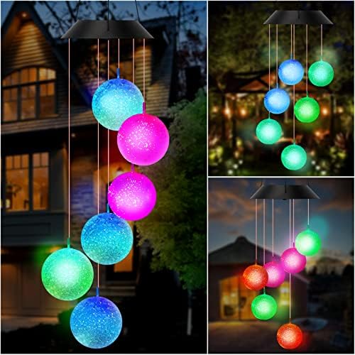 Solar Wind Chimes Color Changing,Crystal Ball Wind Chimes,Solar Powered Wind Chimes for Outside,LED Mobile Hanging Wind Chime,Outdoor Waterproof Wind Bell Light for Patio Yard Garden Home Decoration by Unknown