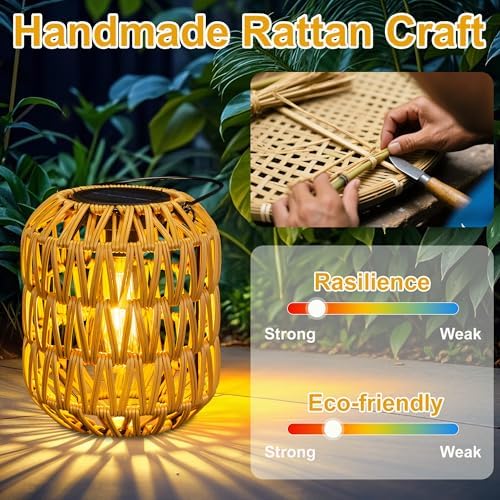 Livinlarge Solar Lanterns Outdoor Waterproof, Rattan Solar Lights for Yard - Image 2