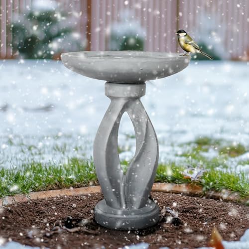 SKYFIRE 21.8" Tall Outdoor Bird Bath for Garden -Concrete Modern Freestanding Patio Birdbath, Decoration Yard Statue for Garden, Patio, Lawn -16”Dia X 21.8”H Contemporary Birdbaths with Pedestal - Image 3