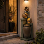 Outdoor Water Fountain with LED Lights, 34.84" Resin Tiered Jar Fountain for Patio, Garden, Porch, Backyard Decor, Freestanding Cascading Garden Fountain - Image 4