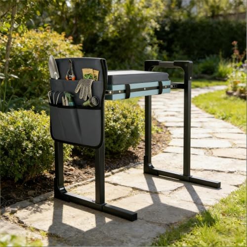Heavy Duty Foldable Garden Stool with Kneeler and Tool Pouch, Dark Gray - Image 7
