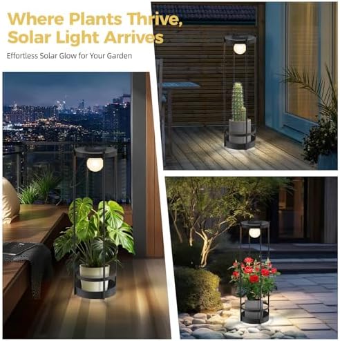 Outdoor Solar Floor Lamp with Plant Stand 2 in 1 Heavy-Duty Metal Flower Pot for Real/Fake Flowers, Adjustable Height, Waterproof Dusk to Dawn, Standing Light for Patio, Yard, Garden (35.5"H - 1Pack) - Image 5