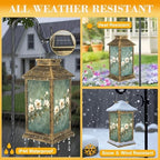 Solar Lantern Outdoor Waterproof Vintage Green Blue Leaf White Magnolia Floral Forest Flowers Branches Garden Decor LED Solar Lights Hanging/Tabletop Lamp Gifts for Women Mom for Outside Yard Patio - Image 3