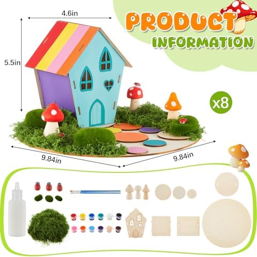 Kathfly 8 Sets Wooden Fairy House DIY Kit, Craft, Fairy House - Image 2