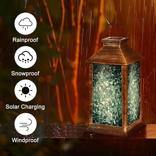 Solar Lantern Stained Glass Window Outdoor Waterproof Hanging Solar Light Outside Lights for Patio Yard House Lawn Decor Birthday Gifts for Women Mom - Image 5