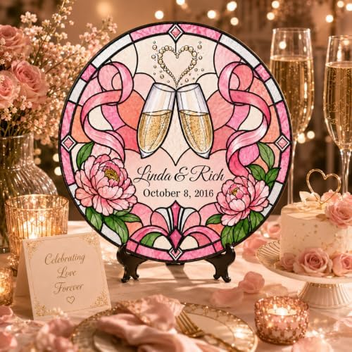 Personalized Couple Anniversary Suncatcher Hanging Ornament, Floral Love Window Hanging Custom Anniversary Wedding Couple Gift for Wife Husband Wedding Keepsakes Home Decor Bride Groom 11.81" - Image 7