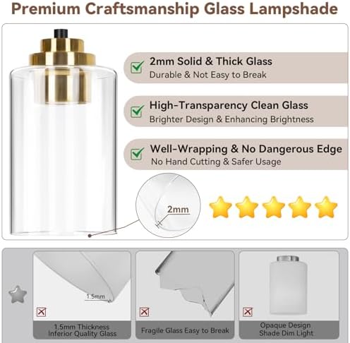 19" Black & Gold Modern Vanity Lights Over Mirror with Clear Glass Shades - Image 3
