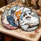 Stained Glass Window Hanging 4 Pcs Set Cute Cat 9.8" - Suncatcher Door Garden Sun Catcher Decor Birthday Mother's Day Christmas Comfort Gifts for Lost Pet Woman Nana Mom Men Friend - Image 2