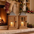 Bdor 15 Inch Outdoor Decorative Lanterns, Set of 2 Wooden Candle Lanterns - Image 6