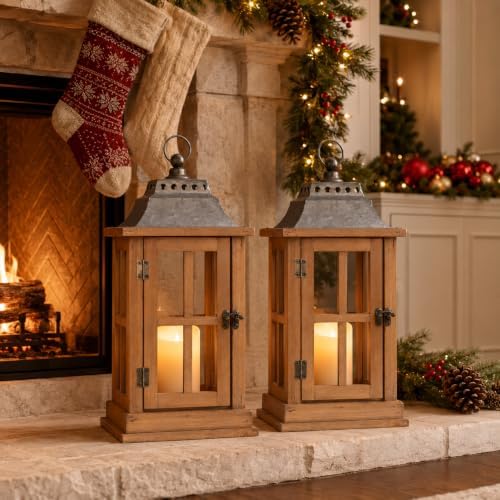 Bdor 15 Inch Outdoor Decorative Lanterns, Set of 2 Wooden Candle Lanterns - Image 6