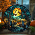 Bats and Graveyard Halloween Acrylic Suncatcher by AVAGAN