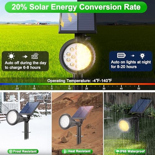 Tadyreal Solar Spot Lights Outdoor Waterproof 180° Adjustable Solar Powered Landscape Lights for Yard 4 Lighting Modes Solar Spotlights for Pathway Garden Outside Wall Pool Porch (6 Pack, Warm White) - Image 4