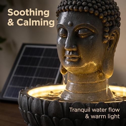 Large Buddha Statue Outdoor Solar Water Fountain, Quiet Automatic Waterfall Feature, Zen Garden Decorative Fountain, Relaxation Landscape Ornament for Patio, Balcony, Lawn & Yard - Image 2