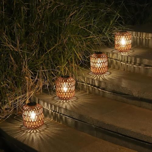 2 Pack Solar Lanterns Outdoor Waterproof, Rattan Solar Lights for Garden, Patio, Yard, Hanging Decorative Landscape Lighting with Auto On/Off, Warm White - Image 6