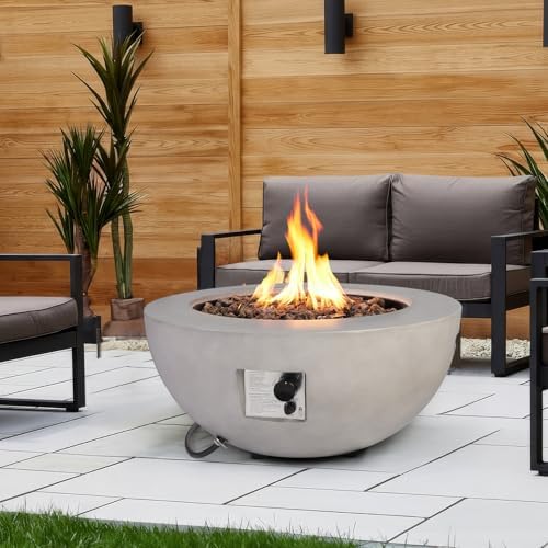 31.5'' Round Propane Fire Pit Table Concrete Fire Bowl Outdoor - Image 2