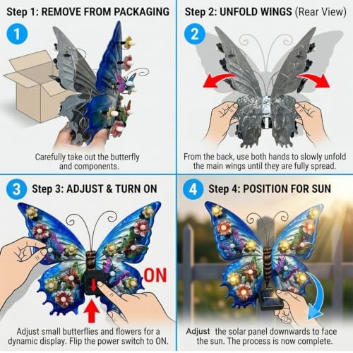 Large Butterfly Wall Art Outdoor with Solar Lights,Metal Wall Decor - Image 5