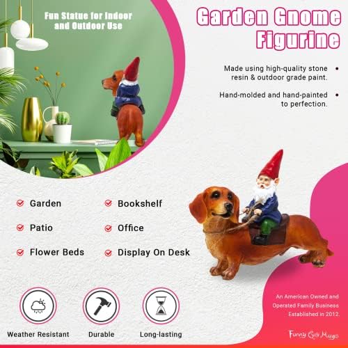 Funny Guy Mugs Gnome and a Dachshund Garden Statue- Indoor/Outdoor Garden Dog Gnome Sculpture for Patio, Yard or Lawn - Image 3