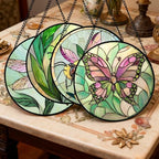 DASTOLL Stained Glass Window Hanging 4 Pcs Set Pink Green Insect Theme 9.8" - Butterfly Suncatcher Door Garden Sun Catcher Decor Birthday Christmas for Mom Woman Nana Men - Image 2