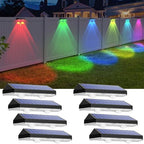 Solar Fence Lights Outdoor - Warm White & RGB 6 Color, Dusk to Dawn Solar Deck Light, Solar Lights Outdoor IP65 Waterproof, Garden Lights for Outside/Backyard/Railing/Step/Patio/Wall (8 Pack) by LIANGLOME