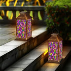 Solar Lantern Abstract Stained Glass Mosaic Purple Violet Outdoor Garden Hanging Lantern Waterproof Solar Powered Lighting Outside Table Lamp for Deck Yard Camping Patio Decor - Image 6
