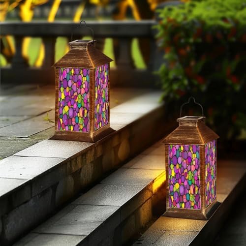Solar Lantern Abstract Stained Glass Mosaic Purple Violet Outdoor Garden Hanging Lantern Waterproof Solar Powered Lighting Outside Table Lamp for Deck Yard Camping Patio Decor - Image 6