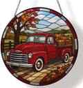 Fall Old Truck Pumpkins Stained Glass Suncatcher 11.8" Colorful Window Hanging Ornament, Sun Catcher Decor for Bathroom Front Door Living Room Home Wall Garden by FeHuew