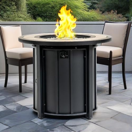 30'' Ceramic Round Propane Fire Pit Table, 50,000 BTU Steel Gas FirePit for Outdoor, Fire Table with Lid, Add Warmth & Ambience to Gatherings and Parties On Patio Deck Garden Backyard, Black. - Image 7