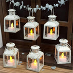 TRIROCKS 6 Pcs Small Metal Candle Lanterns Vintage Hanging House Tealight Lantern Decorative Candle Tea Light Holders for Table Valentine Patio Indoor Outdoor Gifts(White with Gold Brush) by TRIROCKS