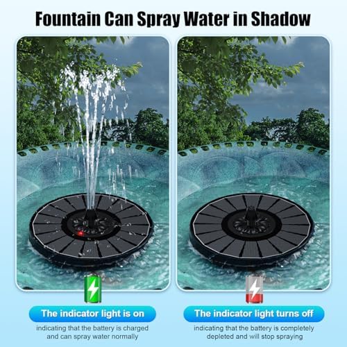 Solar Fountain Work On Cloudy Day,Solar Water Bird Bath Fountain with Faster Conversion Glass Solar Panel and Power Indicator,Built-in 2000mAh Battery,Outdoor Garden Decor(Black Panel) - Image 2
