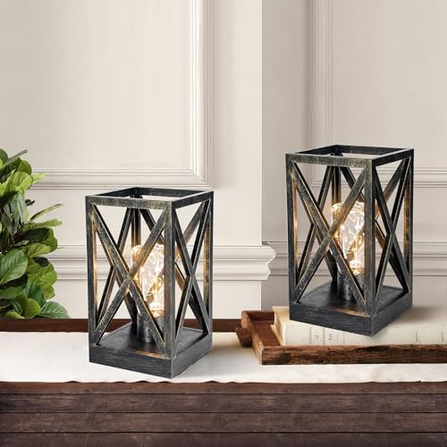 WINGBO 2 Pack Retro Battery Powered Table Lamps, Battery Operated Cordless Lamp Set, Portable Nightlight Decorative Light for Living Room Dining Room Bedroom Entryway Patio, Black & Gold Finish - Image 2