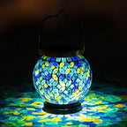 VOREEN Mosaic Solar Lanterns, Handmade Outdoor Glass Hanging Light, Waterproof Solar Table Lamp, Gift for Mom Wife Friend, Decor for Garden, Patio, Yard, Balcony, Green & Yellow, Leaves Pattern by VOREEN