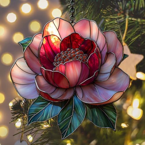 Red and Pink Peony Acrylic Suncatcher - Image 6