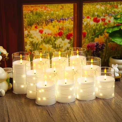 kakoya Flameless LED Candles with Timer 12 Pc Flickering Flameless Candles for Romantic Ambiance and Home Decoration Stable Acrylic Shell,with Embedded Star String，Battery Operated Candles(White) - Image 4